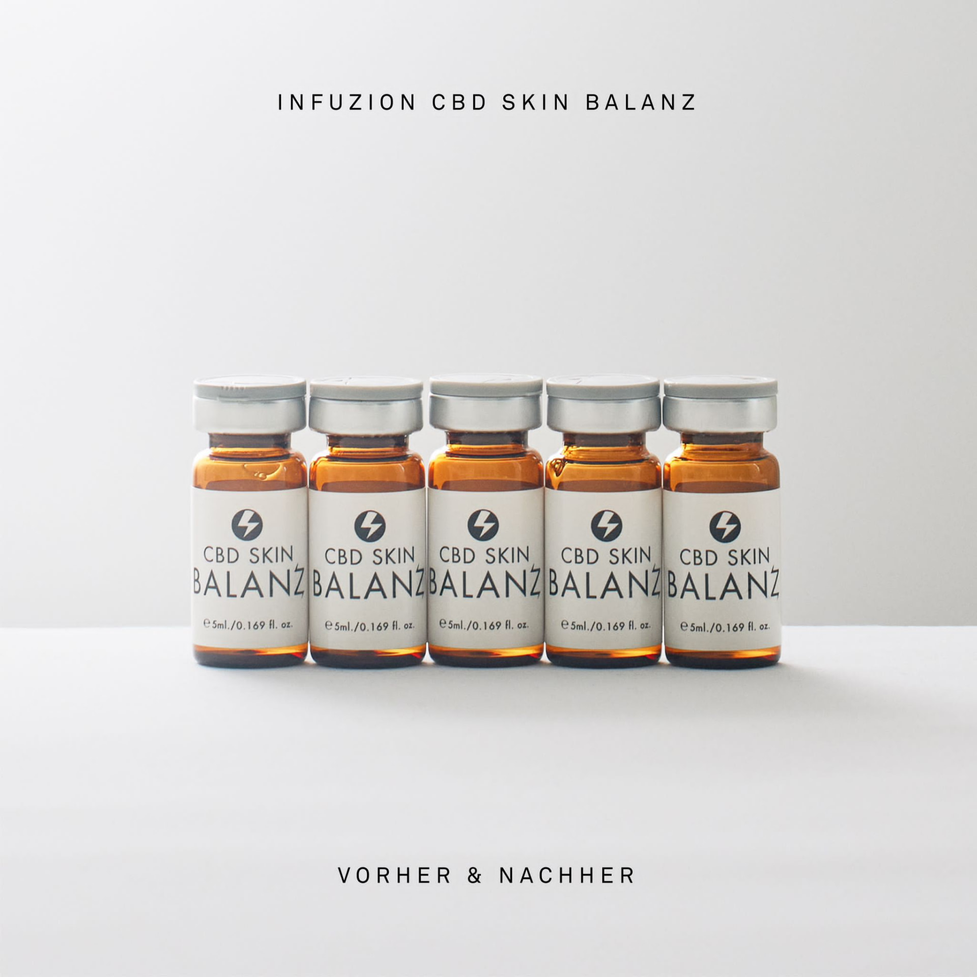 Fünf INFUZION® CBD Skin Balanz Wirkstofffläschchen (Herstellerbild)